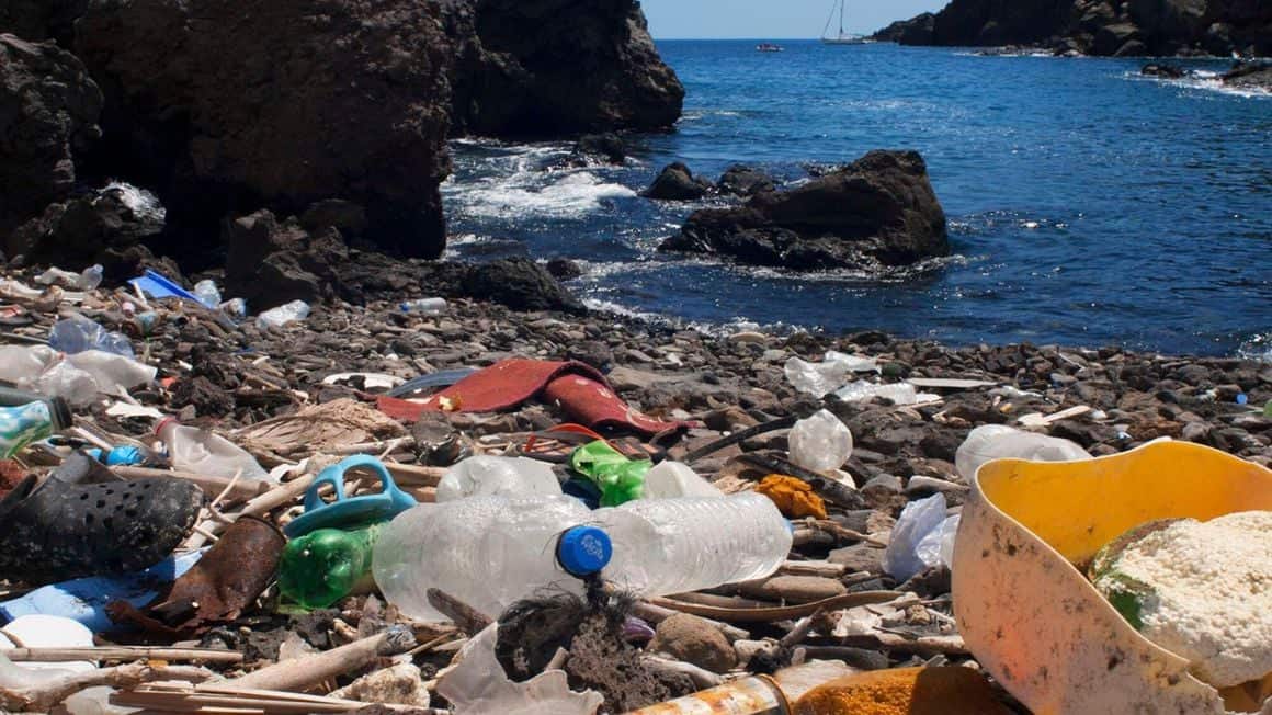 Plastic waste on a beach